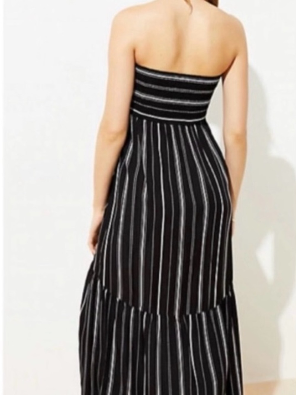 LOFT Black and White Striped Maxi Dress with Front Tie - Picture 3 of 8